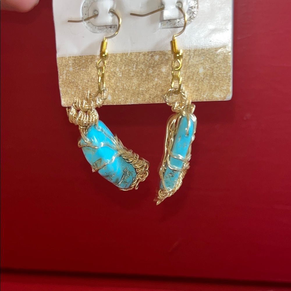 Gold and Turquoise Wire Wrapped Earrings